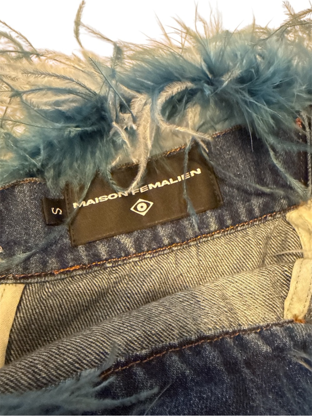 Maison Femalien  Feather-Trim Denim Dress - Picture 3 of 6